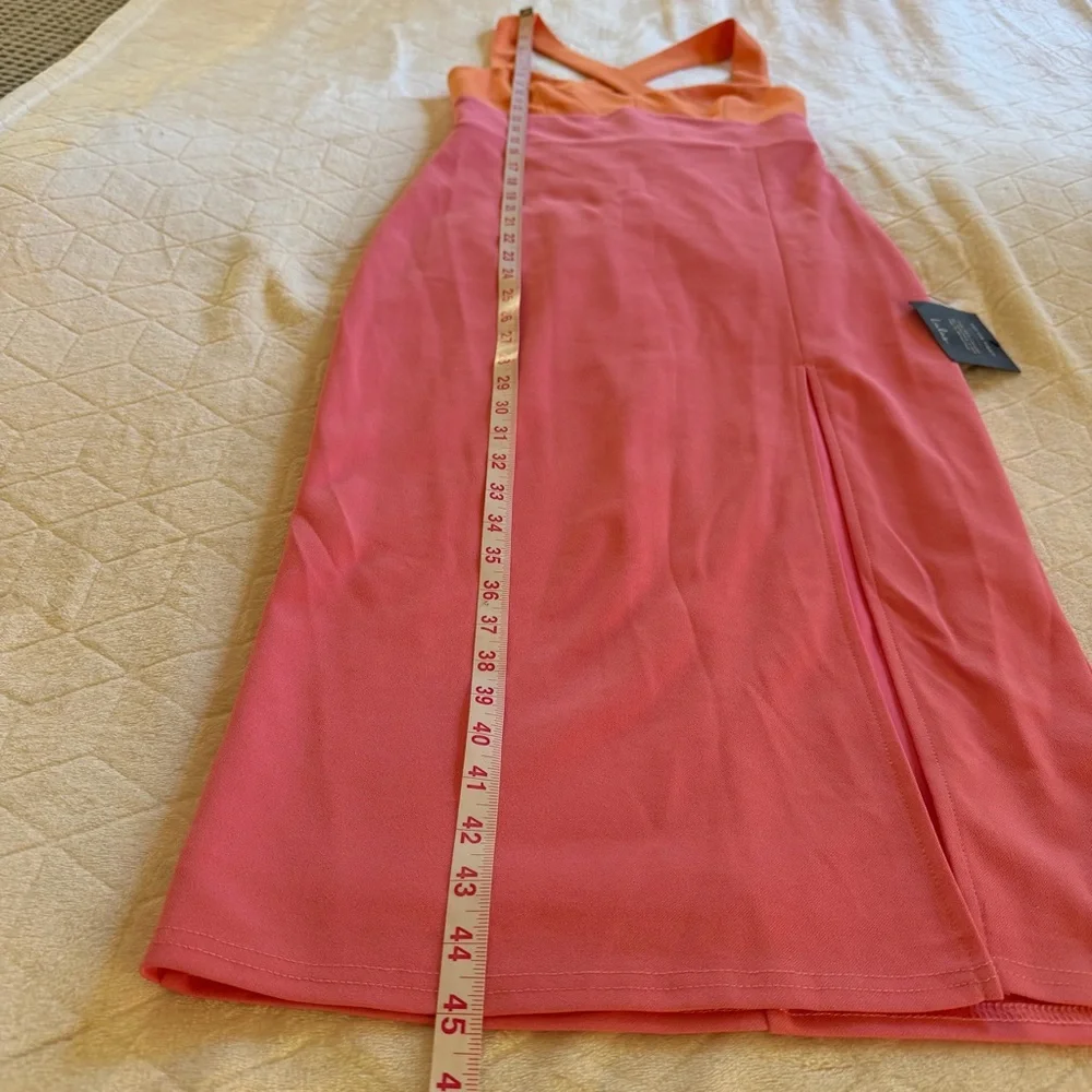 Lulus Malibu Magic Pink And Orange Color Block Midi Dress Leg Slit Size Small